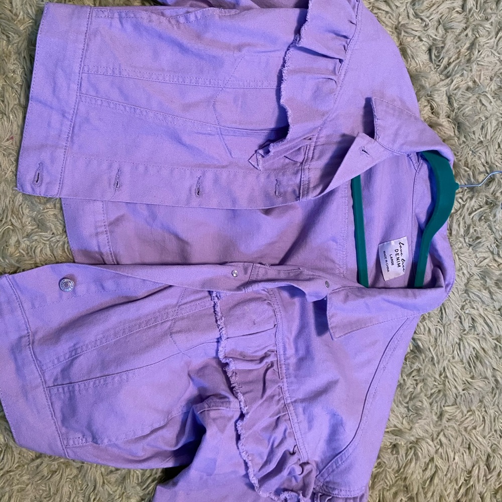 Lavender jean jacket with ruffle